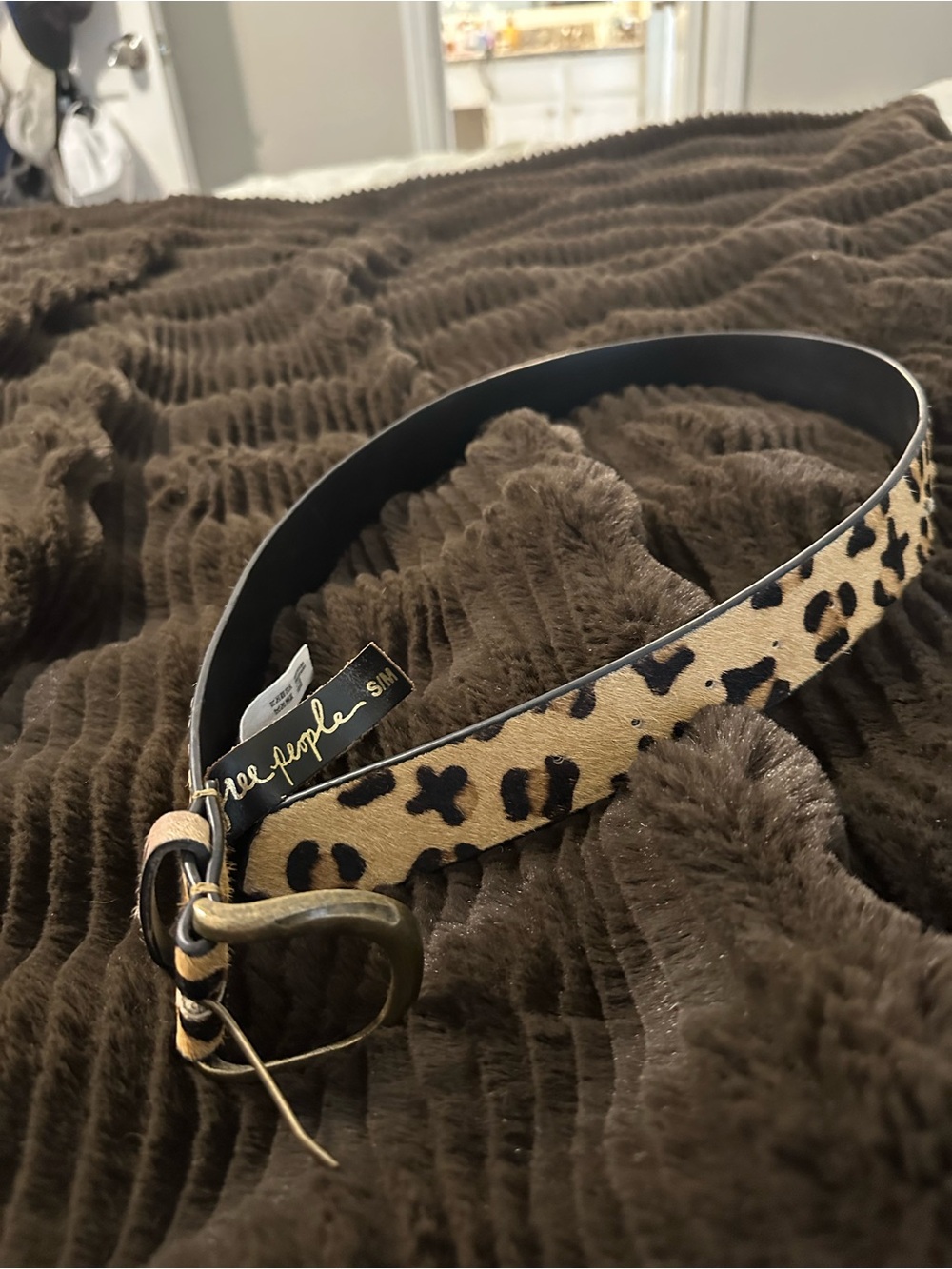 Free People Leopard Print Leather Belt - Tan/Black